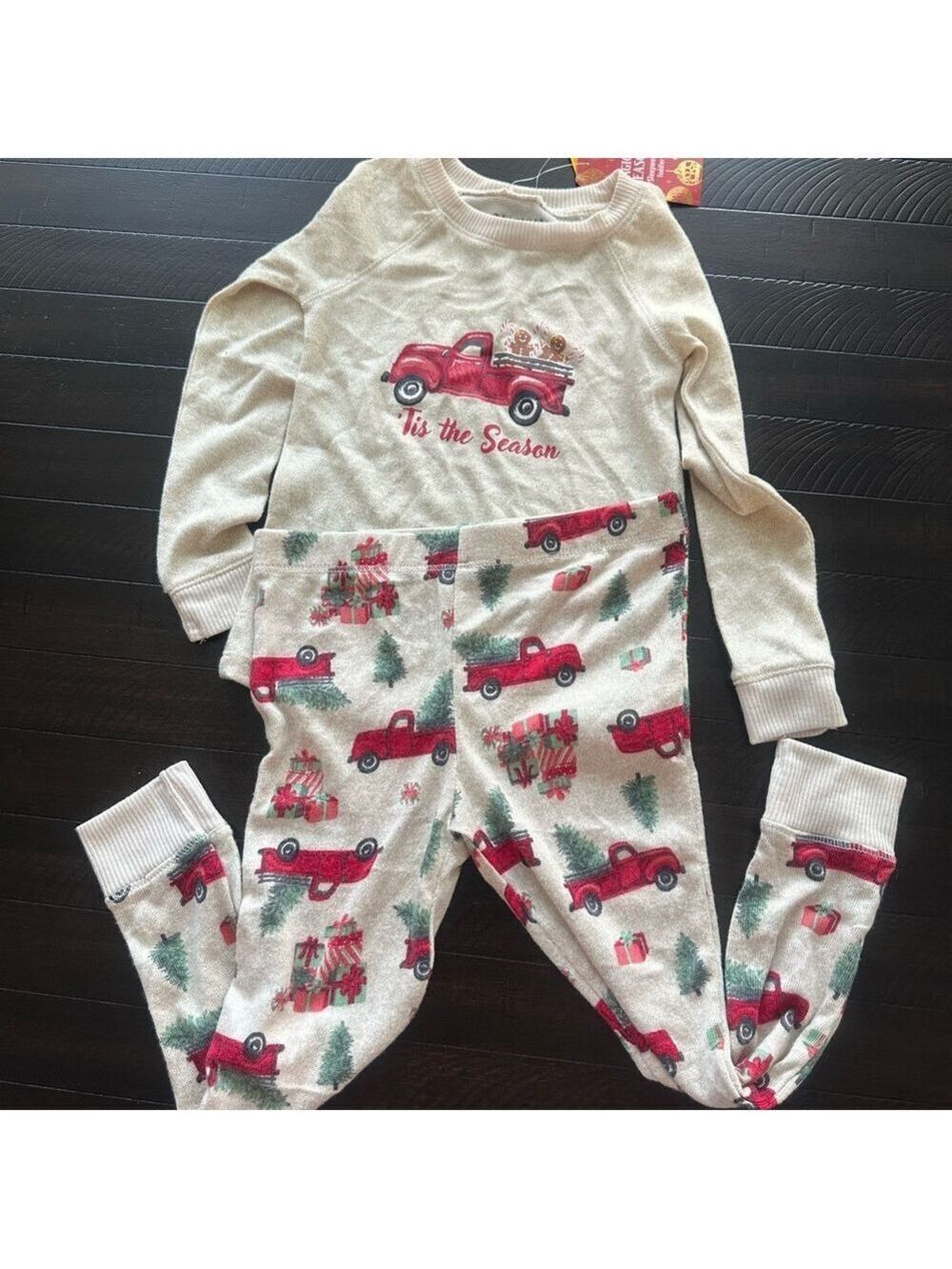 Magic Cream and Red Pajama Set with Heart Pattern